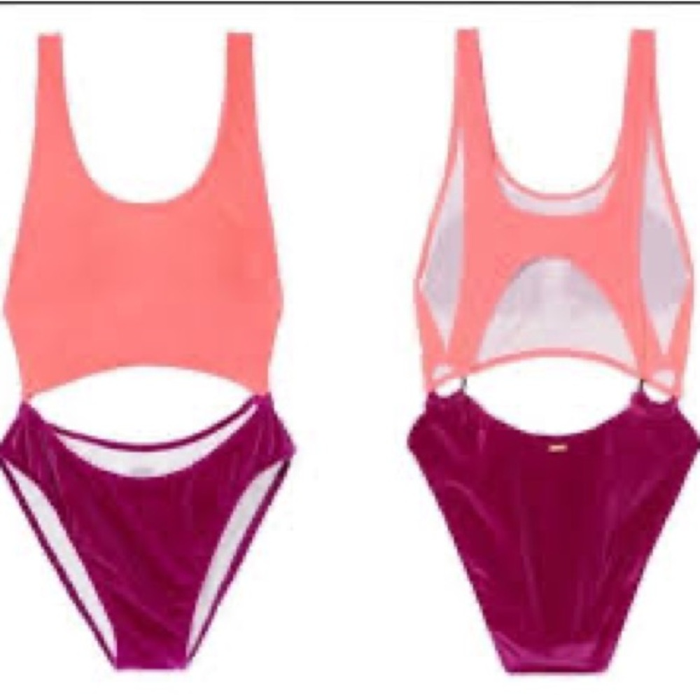 Pink and Purple One Piece Velvet Swimsuit